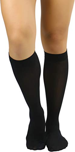 Image of ToBeInStyle Women's Opaque Knee High Nylon Fashion Socks Solid & w /Front Satin Bow