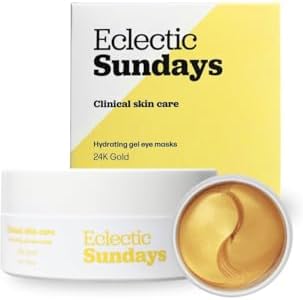 Eclectic Sundays-Under Eye Patches Premium Quality, Organic Under Eye Mask, Sustainable, Water Soluble, Golden Gel Eye Masks for Puffy Eyes, Eye Bags, Dark Circles- 60 Patches
