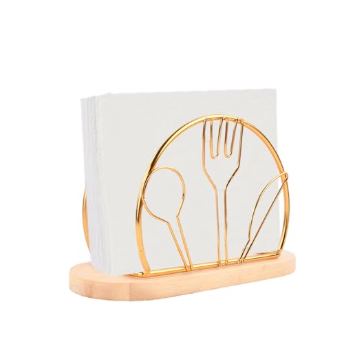 Portatovaglioli da Tavola,Portatovaglioli in Metallo e Legno,Dispenser per Fazzoletti per Ristorante, per Tavola Ufficio e Cucina Bar Ristorante Decorativo (Oro)