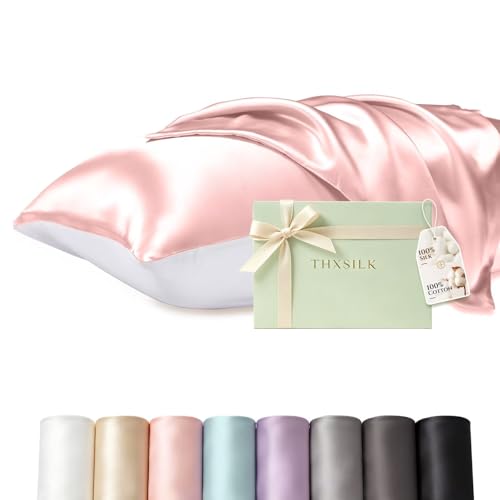 THXSILK 100% Mulberry Silk Pillowcase with Cotton Underside...