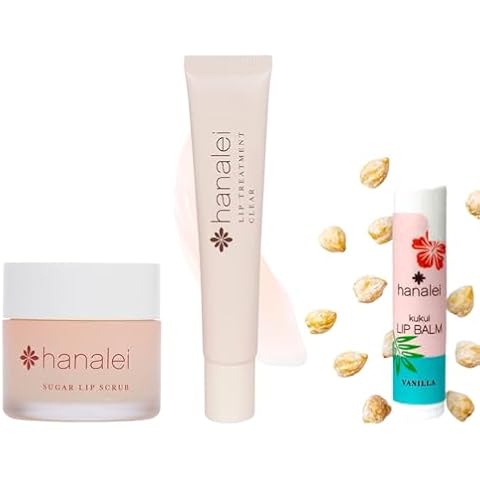 Hanalei Lip Care Bundle - Sugar Lip Scrub, Kukui Oil Lip Treatment in Clear, and Kukui Lip Balm in Vanilla Cover