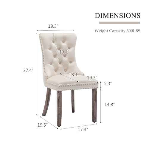 Eifizek Velvet Dining Chairs Set of 4, Upholstered Dining Room Chairs with Nailhead Ring Pull Trim, Button Tufted Wing Back Chairs for Dining with Solid Wood Legs for Kitchen Dining Room(Beige)