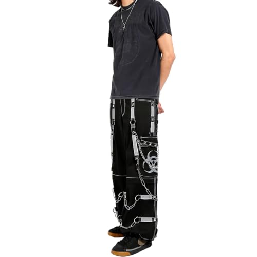 Men Gothic Bondage Reflective Men Walker Pant Alternative Punk Rock Emo Trouser Pant Shorts (X-Large)