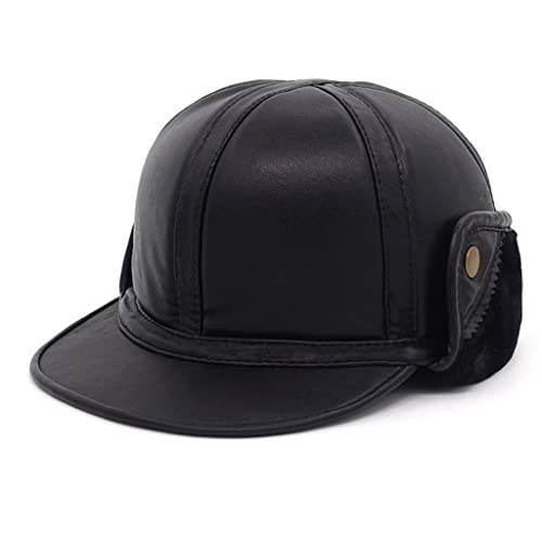 FENOKD Men's Bomber Hats Male Leather Leifeng Cap Adult Ear Protection Warm Leifeng Hat Male Winter Peaked Cap (D 3XL)?D-3XL