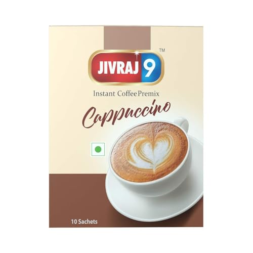 Jivraj 9 Instant Coffee Premix, Cappuccino Flavour, 10 Sachets, Pack of 1