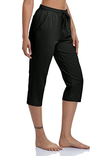 Women's Capri Pants Cotton Jersey Yoga Capris Drawstring Joggers Workout Sweatpants Loose Lounge Crop Pants Pockets3