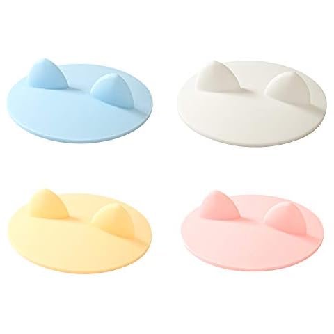 4-Pack Cute Silicone Cup Lid Cover, 4-inch Cat Ear Anti-Dust Reusable Rubber Drink Glass Cup Coffee Mug Seal Lid Cap Cover