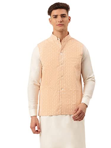 Image of Jompers Men's Embroidered Woven Pure Cotton Nehru Jacket
