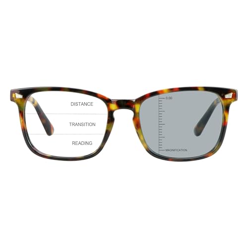 Image of Vintage Square Progressive Multifocal Presbyopic Glasses, Photochromic Gray Sunglasses for Men Women Readers (Amber,+0.00 /+3.00 Magnification)