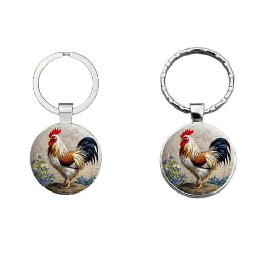 Chicken Keychain Set - 2PCS Funny Rooster Alloy Decor Keyring Gift