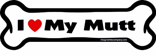 Image of Imagine This Company I Love My Breed Bone Shaped Pet Magnet; Removable Magnets for Cars, Fridges, Lockers & More, Stylish Pet Inspired Car Accessories, 2 x 7 inches, 1 Item, White /Black, Mutt