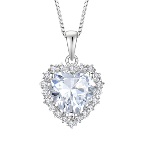 starchenie Women Necklace 925 Sterling Silver Heart Pendant Birthstone White Zirconia Jewellery Gifts