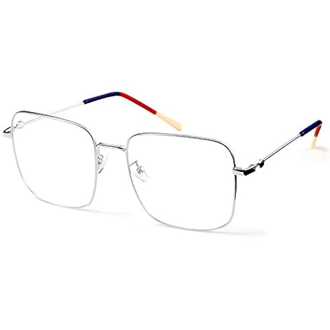 SaNgaiMEi Blue Light Blocking Glasses Women Computer Glasses & Frame Square Anti Blue Light Filter Glasses (Silver) Cover
