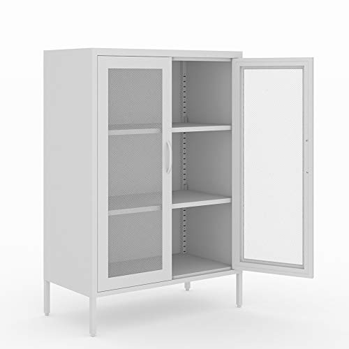 Nitetronic White Steel Mesh Door Household Sideboard, Net Door Assemble Dining Room Cupboard Metal Bedroom Storage Cabinet Large Space Garage Organizer 3-Layers Living Room Cabinet #TOP1