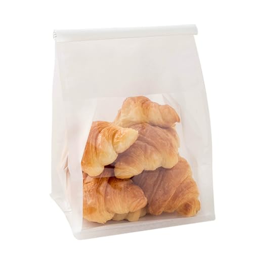 WACCOMT Pack 20pcs Reusable Paper Bread Bags for Homemade Bread Sourdough Sandwiches Kraft Paper Bakery Toast Bags with Clear Window for Baking Cafe Cookies Donuts Snacks (White, 5.1x11x3.9 inch)