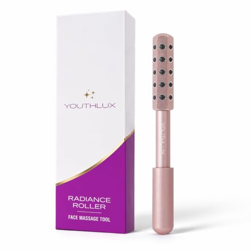 Radiance Roller – Germanium Stone Facial Massage Tool/Wand Face Roller for Lifting, Sculpting, De-Puffing, Glow Boost, Energizing &amp; Cooling Effect (Rose Gold)
