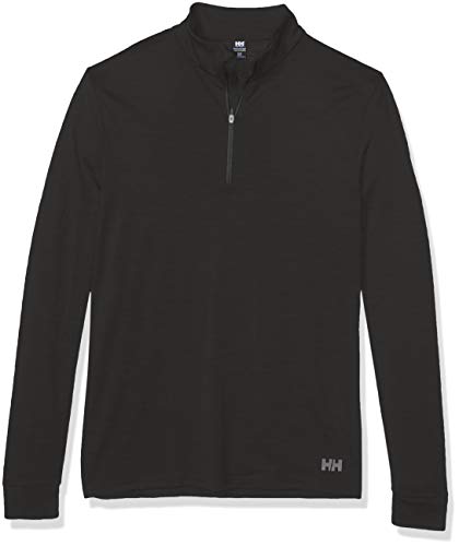 Helly Hansen Men's HH Merino Mid 1/2 Zip Long-Sleeve Thermal Baselayer Top, 991 Black, Medium