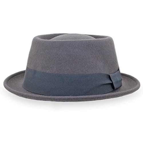 Belfry Crushable Porkpie Fedora Hat Men's Vintage Style 100% Pure Wool in Black Brown Grey Navy Pecan and Striped Band