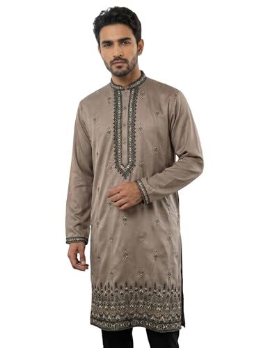 Image of Jompers Men Embroidered Silk Blend Kurta (Brown, M)