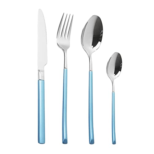 Ménagère 16 pièces en acier inoxydable 304 haut de gamme | Couverts bleus durables