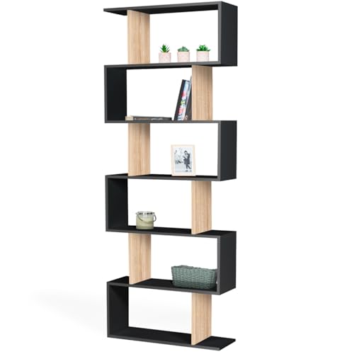 IDMarket - Etagère bibliothèque Sofia Forme S Bois façon hêtre et Noir 189 cm