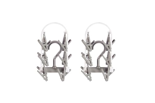 Image of Cloth Drying Hanger 12 Clips,360 Degree Portable and Foldable Clips,Baby Clothes, Clothes Drying Stand,Indoor Clothes, Space Saving, Travel Safe (Grey Pack of 2)