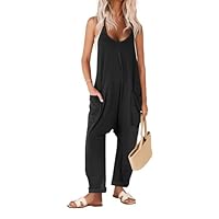 Ekouaer Womens Jumpsuits Casual Summer Rompers Sleeveless Loose Baggy Overalls Jumpers with Pockets 2024 Clothes Black S