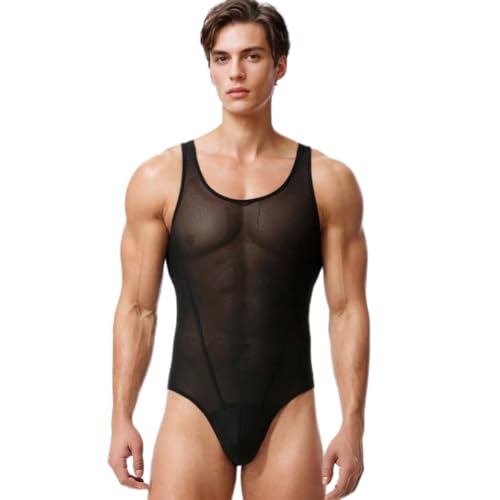 Men's Bodysuit Shapewear - Sleek Transparent Muscle Suit with High Elastic Mesh for Ultimate Confidence