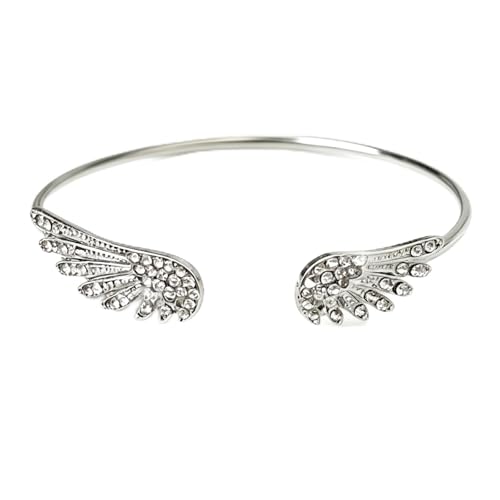 Zaxomum Bling Silver Rhinestone Angel Wing Cuff Bracelet Sparkly Crystal Guardian Angel Bangle Open Cuff Jewelry for Women Daily Party Prom Gift for Her