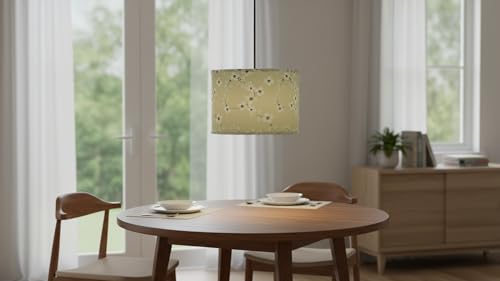 Image of Aspen Creative 31102 Transitional Drum (Cylinder) Shaped Spider Construction Lamp Shade in Tea Green with White Flowers Print Fabric, 12 inch Wide (12 inch x 12 inch x 10 inch)