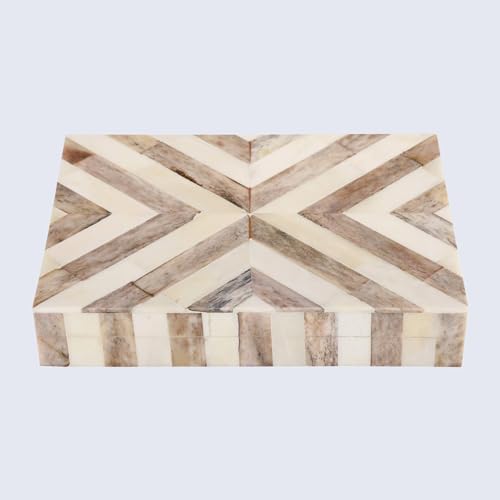 Image of HANDICRAFTS HOME Chevron Pattern Brown White Jewelry Organizer and Storage Box for Women Girls Gift Wrap Boxes 8x5x1.5