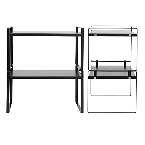 Juvale 2-Pack Stackable Black Kitchen Shelf Organizers for Plates (13 x 8 x 9 in)