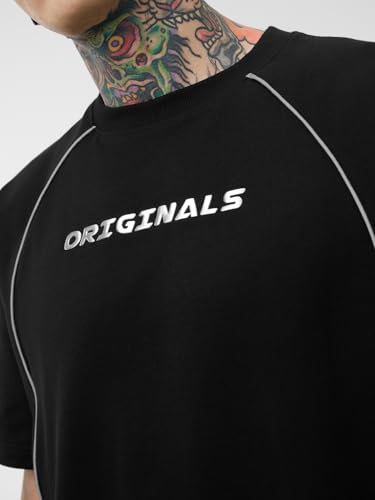 Image of The Souled Store Luminous Men and Boys Short Sleeves Round Neck Black Graphic Printed Cotton Oversized T-Shirts