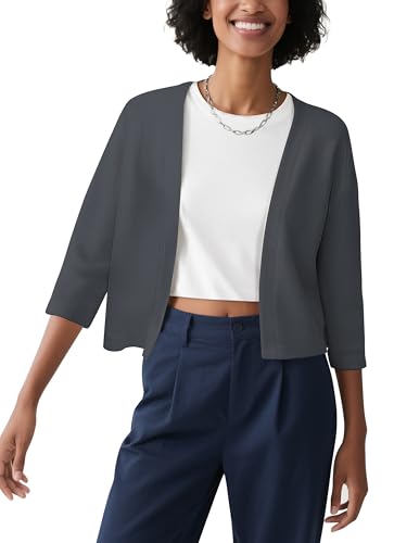 Image of Urban CoCo Women's 3 /4 Sleeve Cropped Cardigan Casual Open Front Cover Up