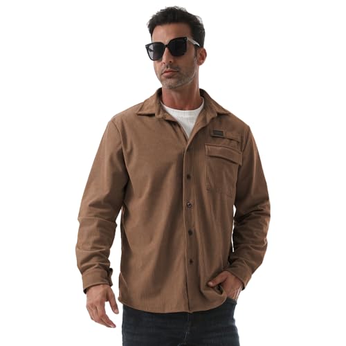 Sumolux Mens Corduroy Button Down Shirts Shacket Casual Long Sleeve Jacket Lightweight Work Shirts with Flap Pockets2