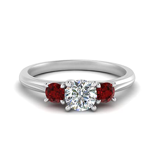 Image of Choose Your Gemstone Classic Three Stone Ring 925 Sterling Silver Round Shape 3 Stone Engagement Rings Everyday Jewelry Wedding Jewelry Handmade Gifts for Wife US Size 4 to 12