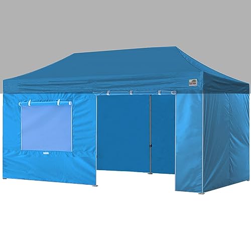 Eurmax USA Full Zippered Walls for 10 x 20 Easy Pop Up Canopy Tent,Enclosure Sidewall Kit with Roller Up Mesh Window and Door 4 Walls ONLY,NOT Including Frame and Top（Sky Blue）