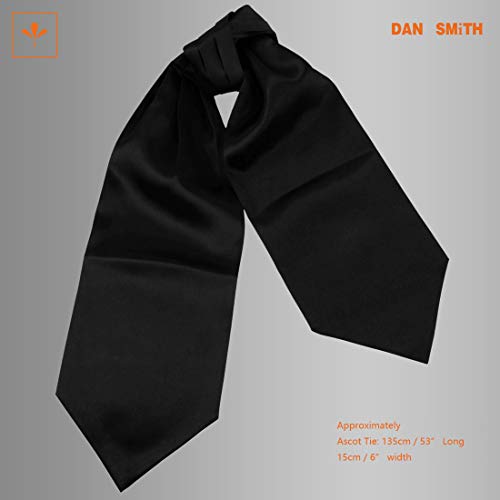 Dan Smith Silk Blend Wedding Long-Self Ascot Tie Black Long-Self Ascot Necktie 53"-Long Tall Jungle Store C.c.aq.g.011 Black Solid #TOP1