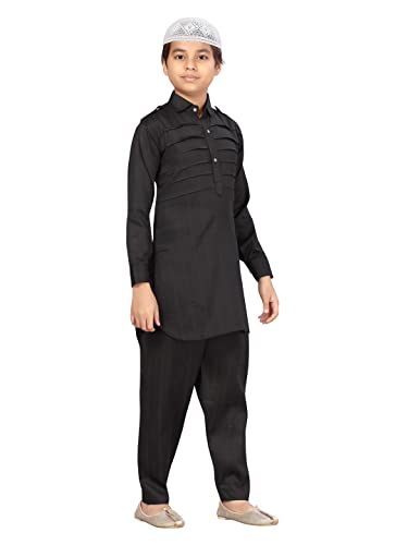 Image of Aarika Boys Black Color Pathani Kurta Pyjama with Cap Set (C PS-JK-102-BLACK-BLACK-9)