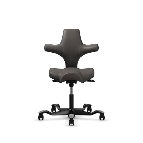 Image of HAG Capisco Sit to Stand Chair-Black Frame-Upholstered Gray Ash Vinyl