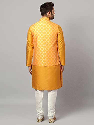 Image of Uri and MacKenzie Men's Silk Blend Kurta Churidar Pyjama with Stylish Nehru Jacket