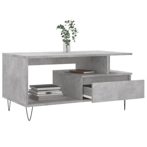 Table Basse Gris Béton Bois d'Ingénierie Table d'Appoint Rectangulaire Salon Design Moderne - 5