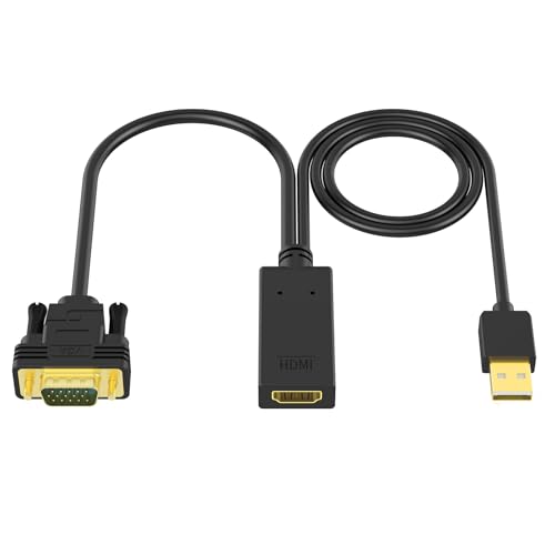 SWITCHFLUX VGA to HDMI Adapter Uni-Directional 1080P@60Hz VGA (Source) to HDMI (Display) Converter (Male to Female) Compatible with Laptop Computer Graphics Card Monitor Projector