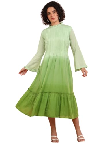 Image of Maaesa Women Embroidered Cotton Flared Dress