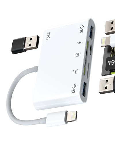 Adaptador Lightning a USB OTG 3.0(6en1)lector Tarjetas SD Micro SD para iPhone14 13 12 11 Pro Max Cargador Cable Certificado MFI para Apple para iPad Digital Cámara TF Memoria Card Reader Multipuerto