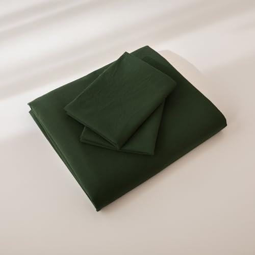 JIYUAN 100% Washed Cotton Duvet Cover Set 3 Pieces Super King, 1 Duvet Cover 108x98 Inches(Comforter Not Included) and 2 Pillowcases,Linen Feel Bedding Set Comfy and Breathable,Forest Green