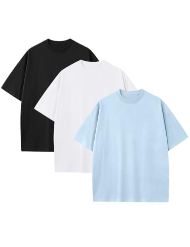 Image of Ogfao Mens Oversized T-Shirts Heavyweight Unisex Cotton T Shirts Baggy Loose Fit Basic Tees Plain Tshirts
