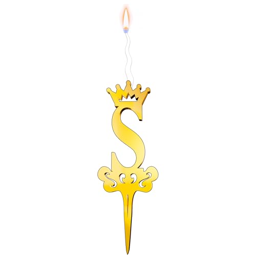 Gold Glitter Letter S - Luxury Cake Topper Candle for Birthdays, Weddings & Anniversaries - Reusable Food Safe Acrylic, Shiny Mirror Finish - Happy Birthday Cake Topper Decor