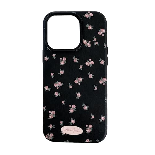 Image of Floral Pattern Phone Case Back Cover Compatible with iPhone 15 Elegant Small Flower Soft Texture Protective Case for Women and Girls-White-Black