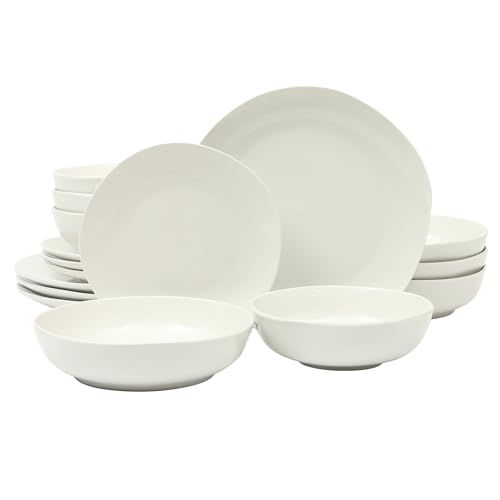 Image of Gibson Home Lindendale 16 Piece Porcelain Ceramic Plates and Bowls Dishes Scratch and Chip Resistant Service for 4 Dinnerware Set - White